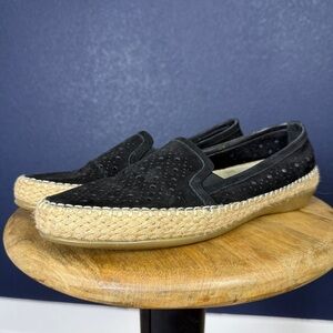 VANELI Sport "Nicki" Black Perforated Suede Espadrille Flat Loafer, 10 WIDE